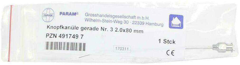 Knopfkanüle Gerade Nr.3 2,0x80 mm