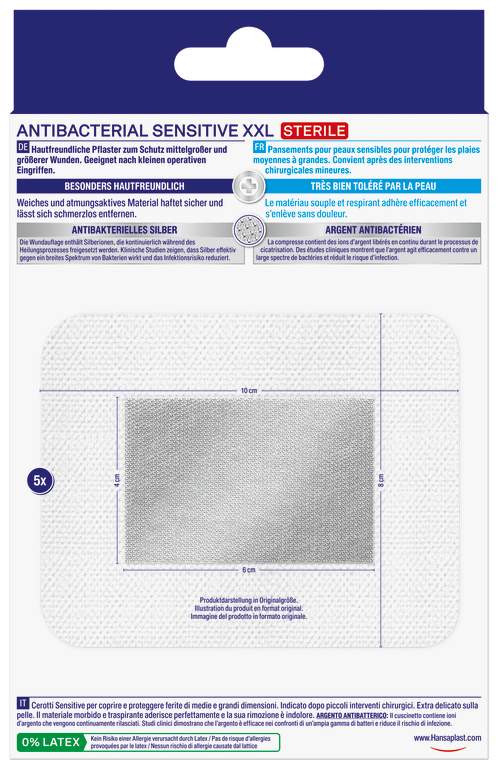 Hansaplast antibakteriell Sensitive XXL 8x10 cm 5 Pflaster