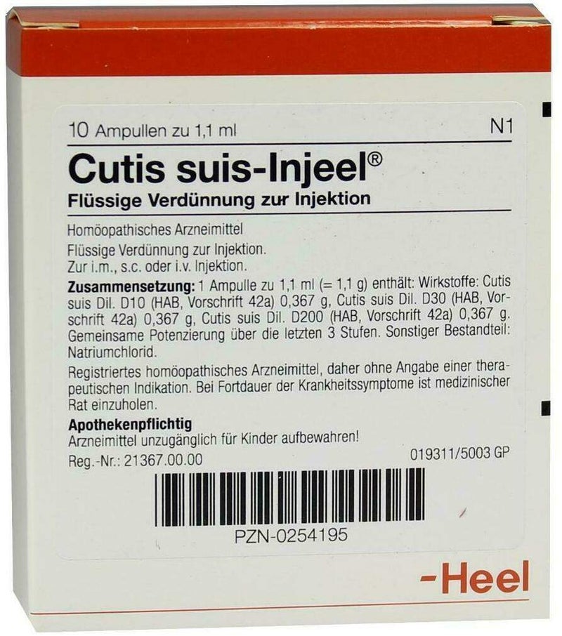 Heel Cutis Suis Injeele 10 Ampullen Je 1,1 ml