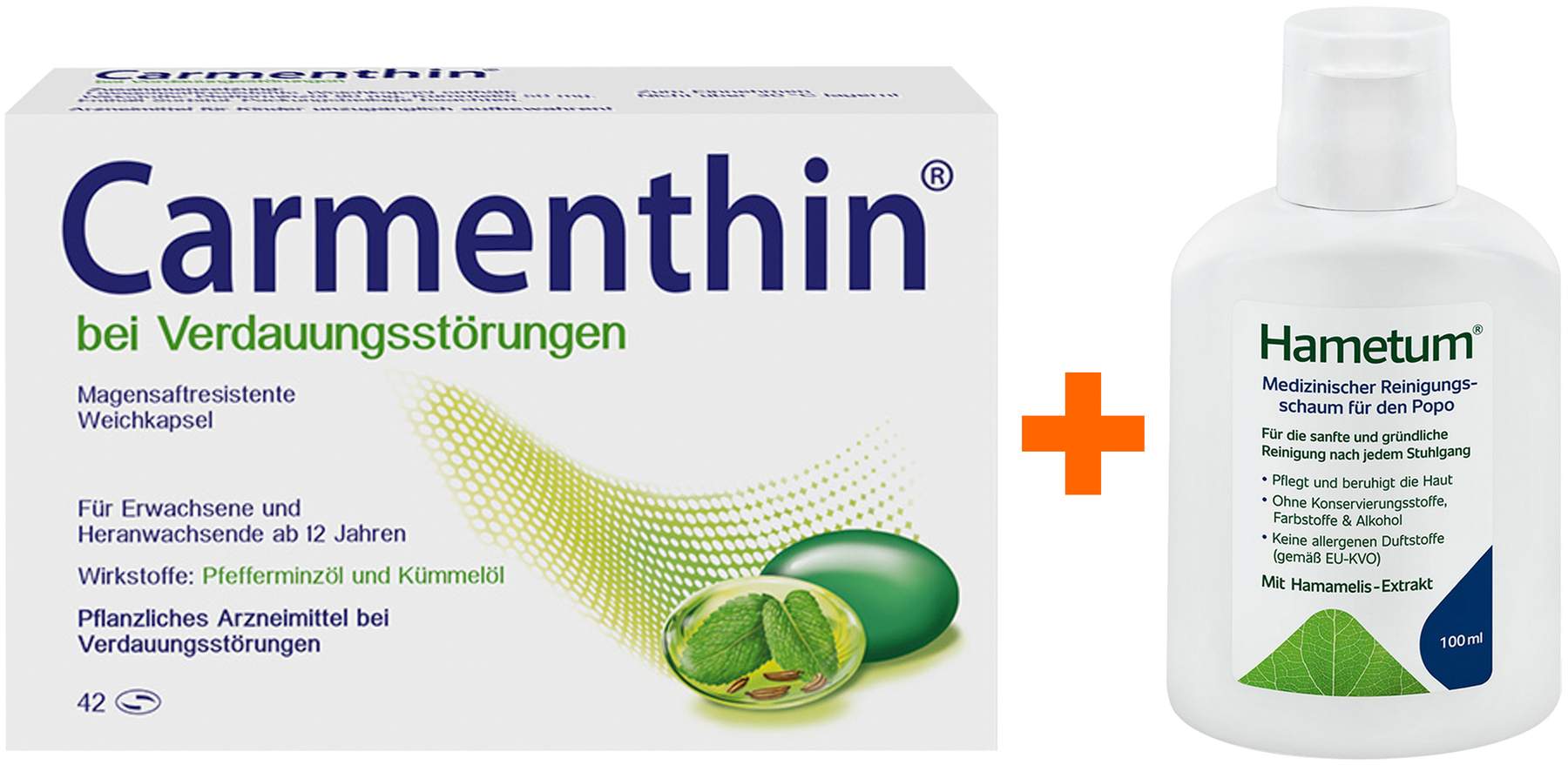 Carmenthin bei Verdauungsstörungen 42 magensaftresistente Weichkapseln + Hametum Medizinischer Reinigungsschaum 100 ml