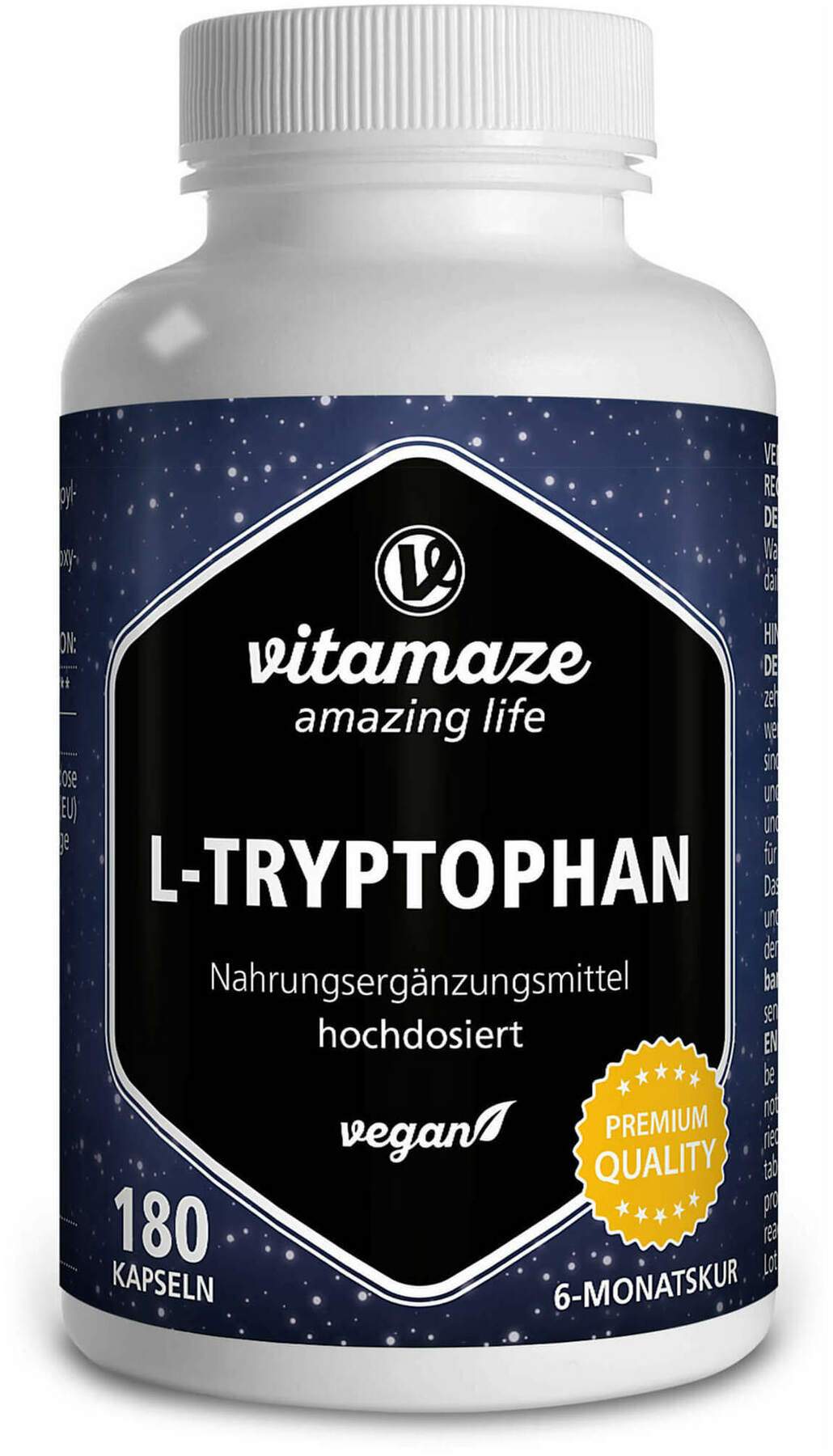 L-Tryptophan 500 mg Hochdosiert Vegan 180 Kapseln