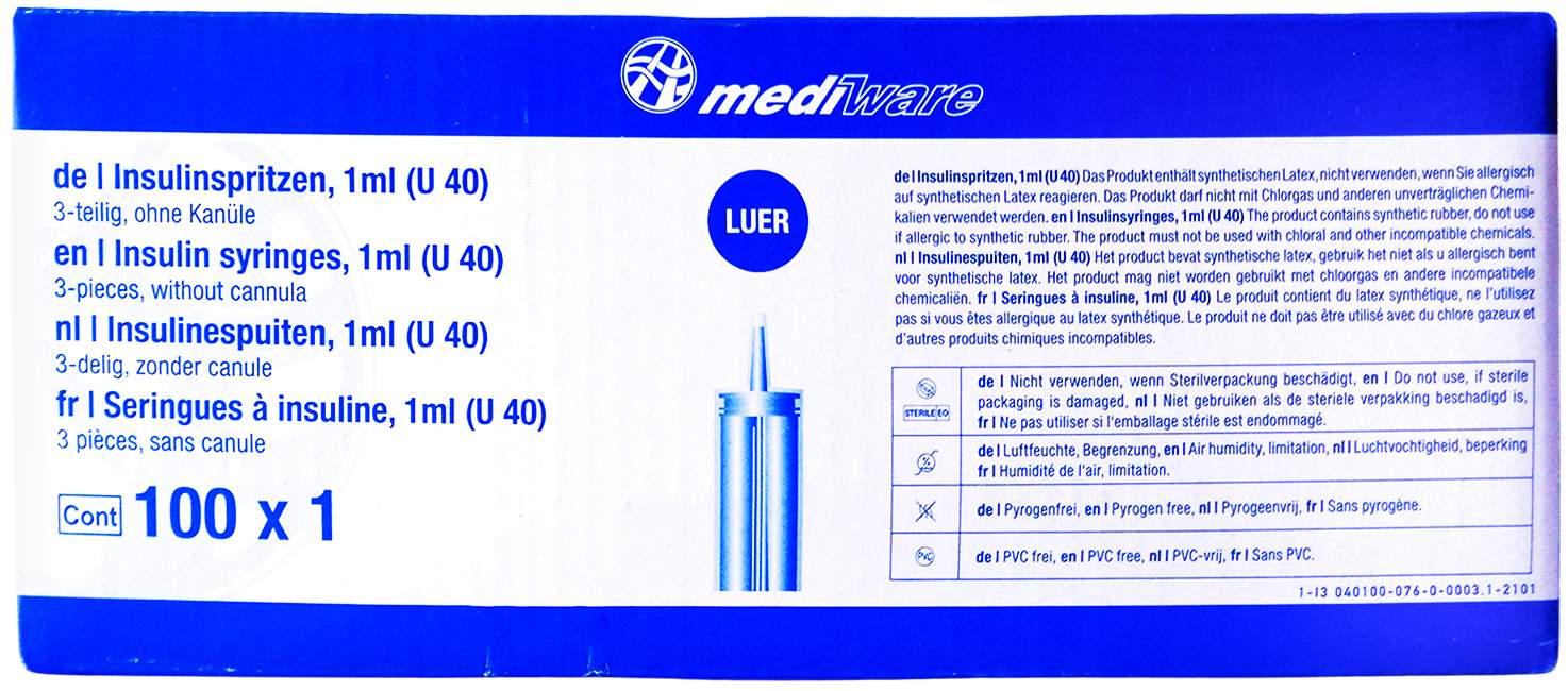 Insulinspritze 1 ml U40 3tlg.Luer O.Kanüle