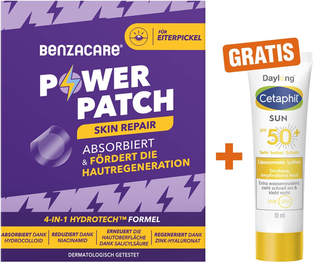 Benzacare Power Patch Skin Repair 23 Pflaster + gratis Cetaphil Sun Daylong SPF 50+ Liposomale Lotion 10 ml