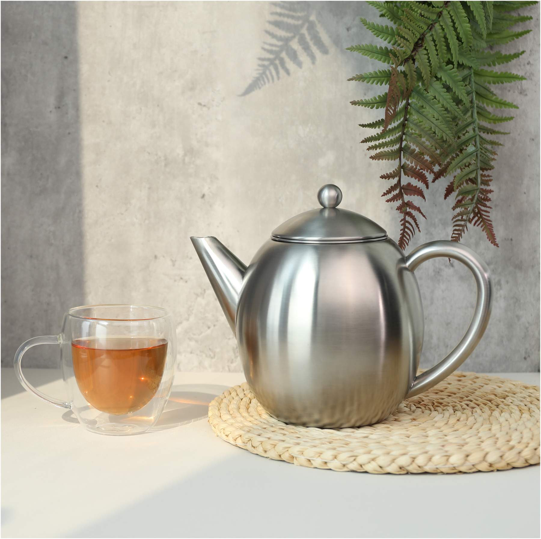 Thermo-Teekanne Doppelwandig Matt Edelstahl, 1 Liter