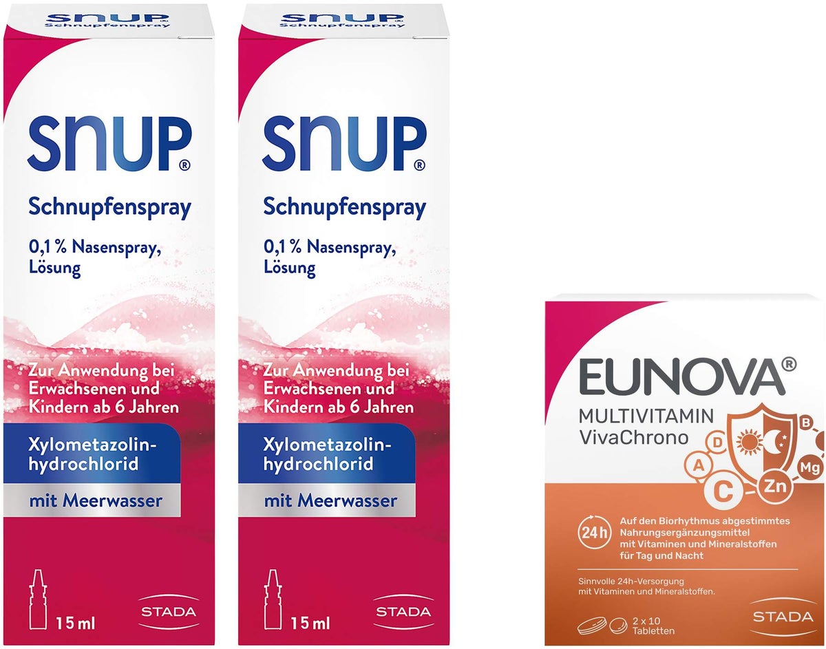 Snup Schnupfenspray 0,1 % Nasenspray 2 x 15 ml + gratis Eunova VivaChrono 2 x 10 Tabletten