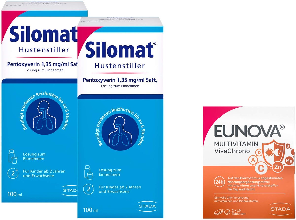 Silomat Hustenstiller Saft 2 x 100 ml + gratis Eunova VivaChrono 2 x 10 Tabletten