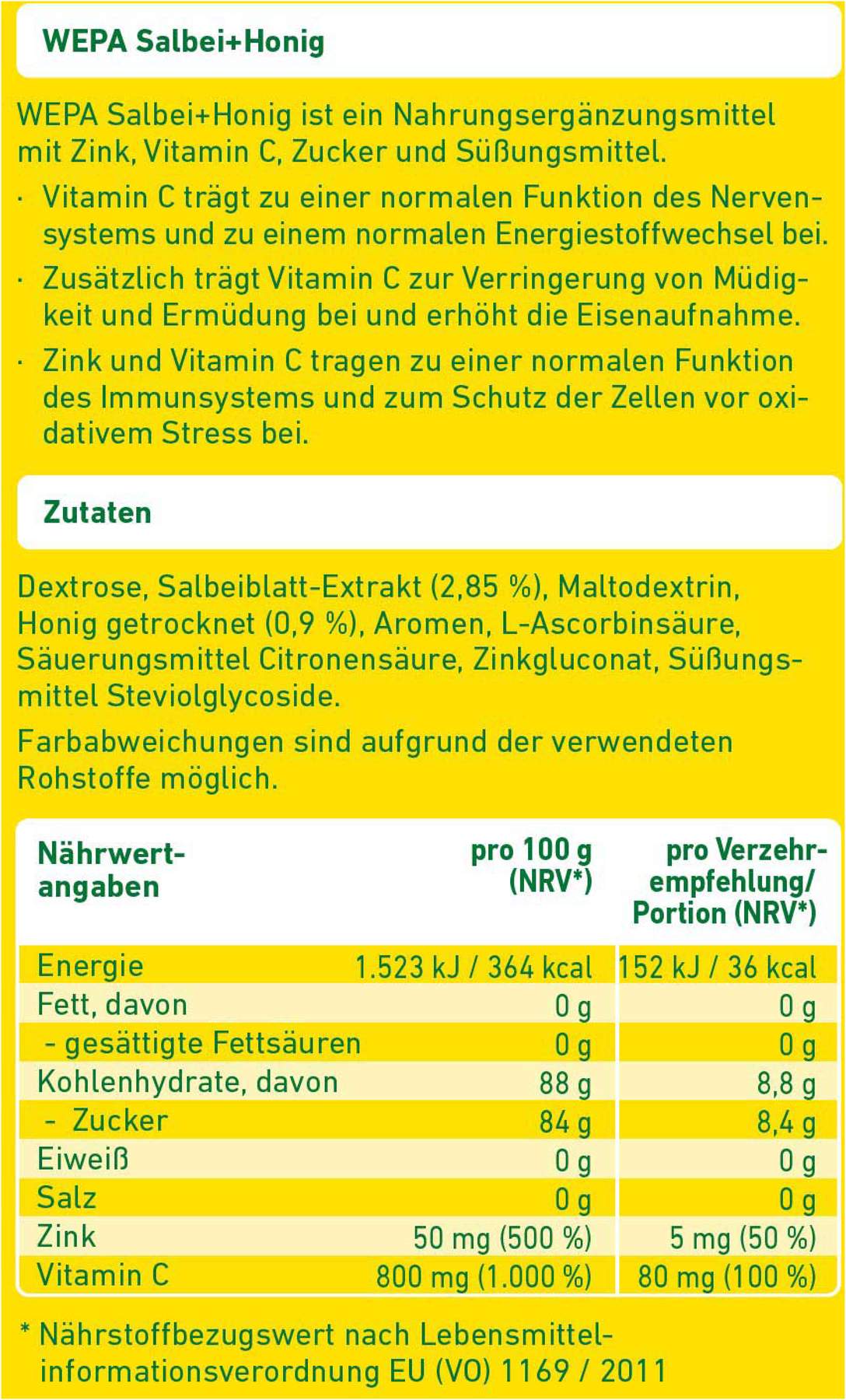 WEPA Salbei + Honig + Vitamin C +zink 10 X 10 Pulver