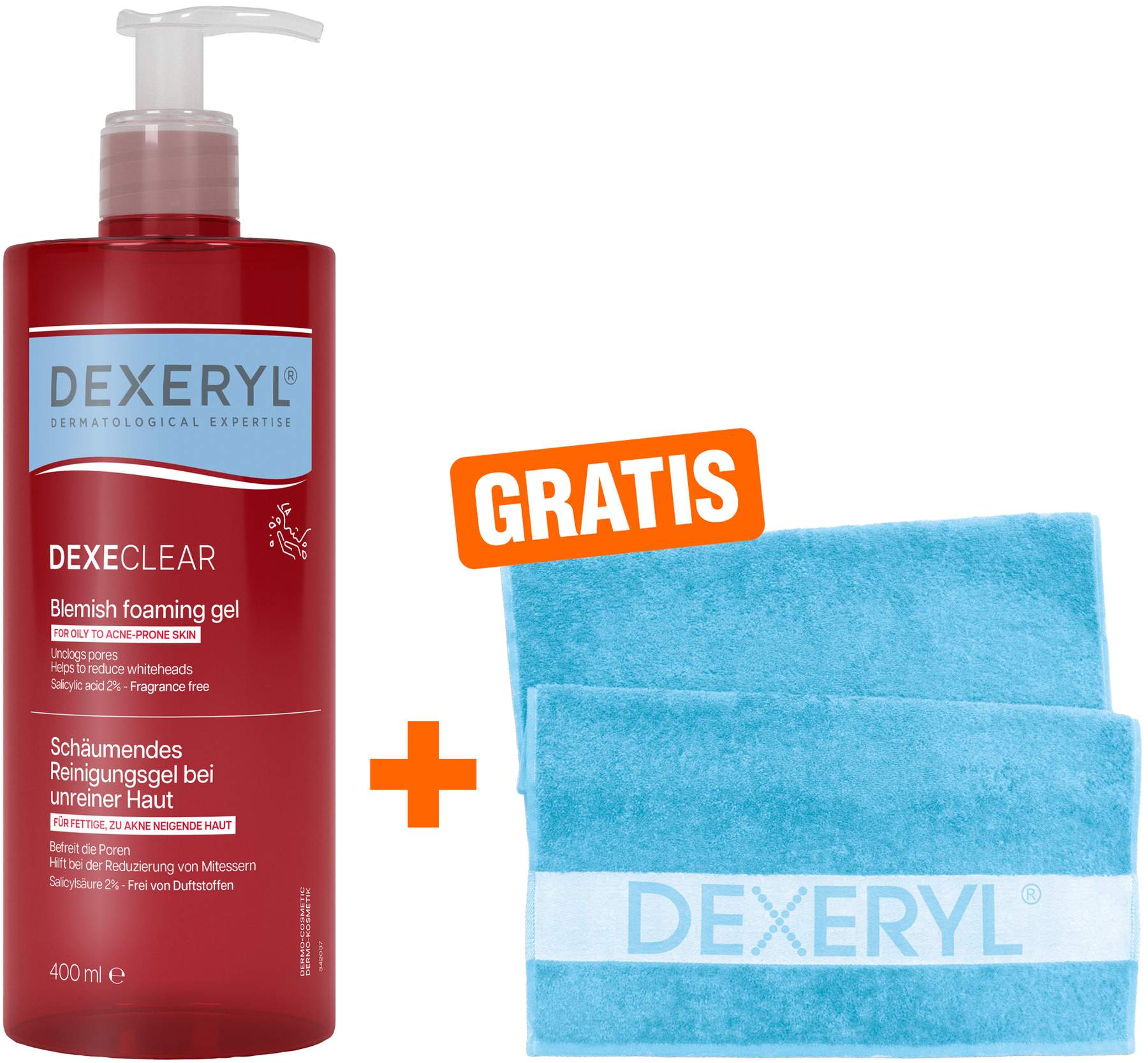 Dexeryl Dexeclear schäumendes Reinigungsgel 400 ml + gratis Dexeryl Handtuch 1 Stück