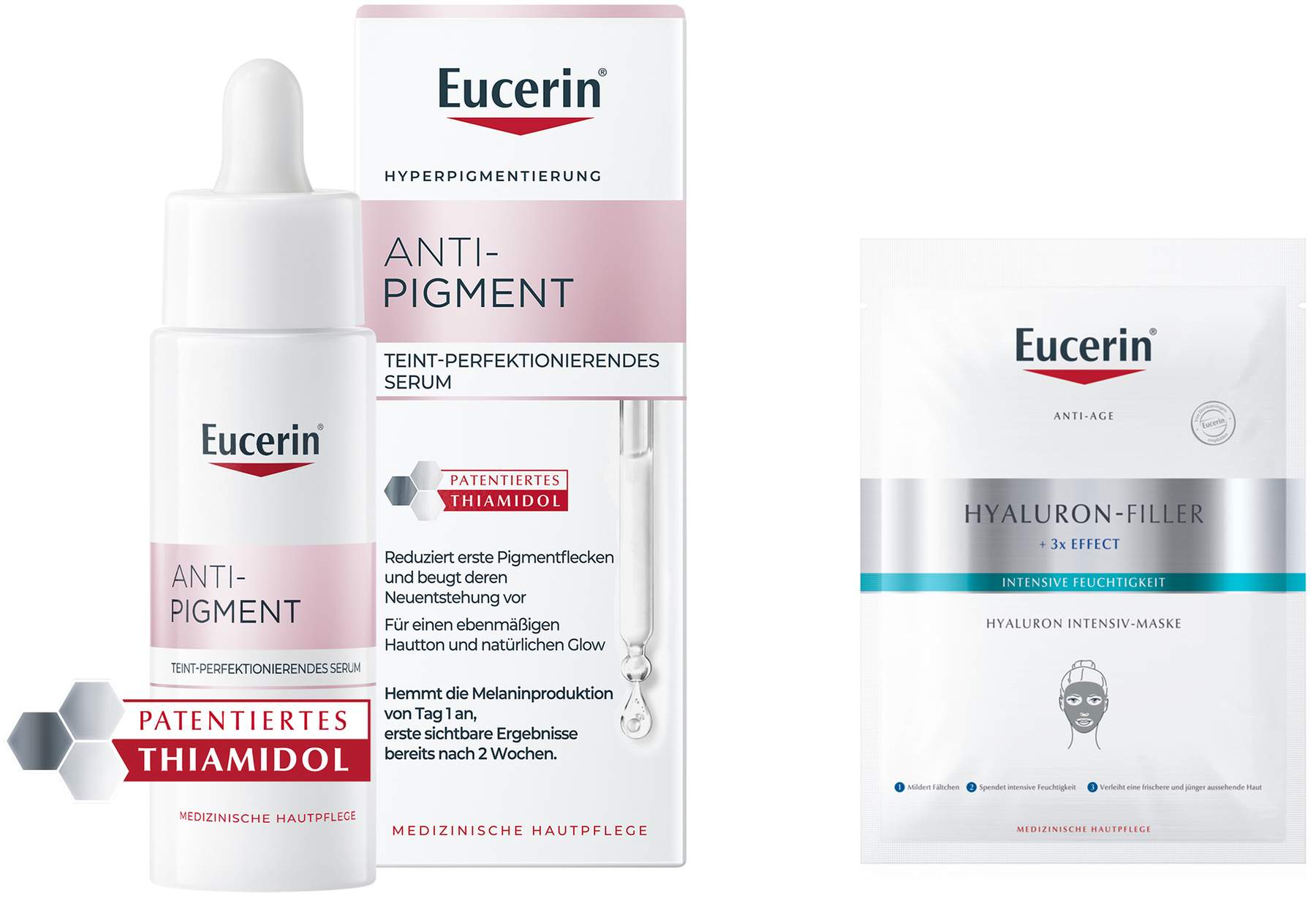 Eucerin Anti-Pigment Teint Perfektionierendes Serum 30 ml + gratis Anti Age Hyaluron Filler Intensiv Maske 1 Stück