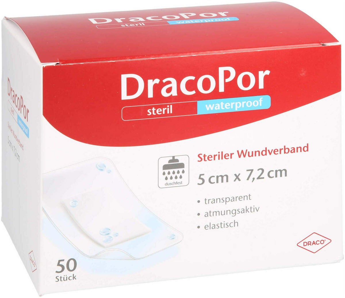 Dracopor Waterproof Wundverband 5 X 7,2 cm Steril 50 Stück