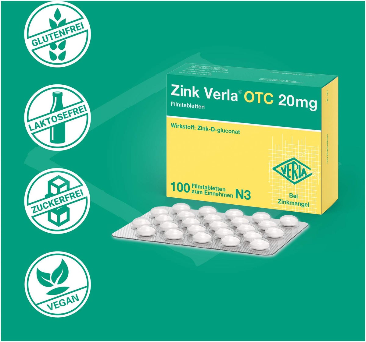 Zink Verla Otc 20 mg 100 Filmtabletten