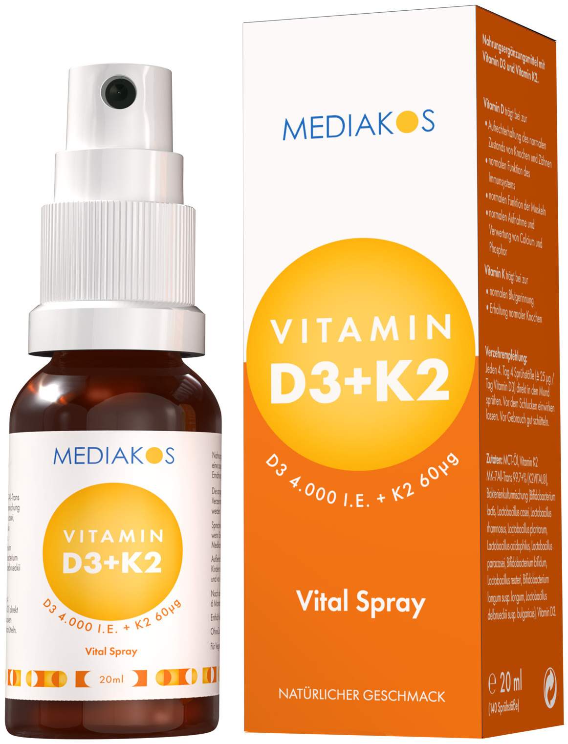 Vitamin D3+k2 4000 I.E.  Mediakos Vital Spray 20ml