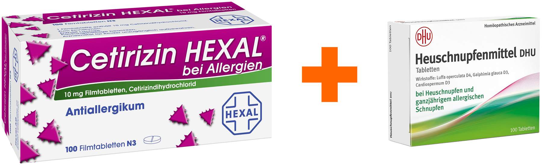 Sparset Allergie Cetirizin Hexal 100 Filmtabletten bei Allergien + DHU Heuschnupfenmittel 100 Tabletten