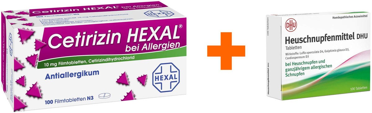 Sparset Allergie Cetirizin Hexal 100 Filmtabletten bei Allergien + DHU Heuschnupfenmittel 100 Tabletten