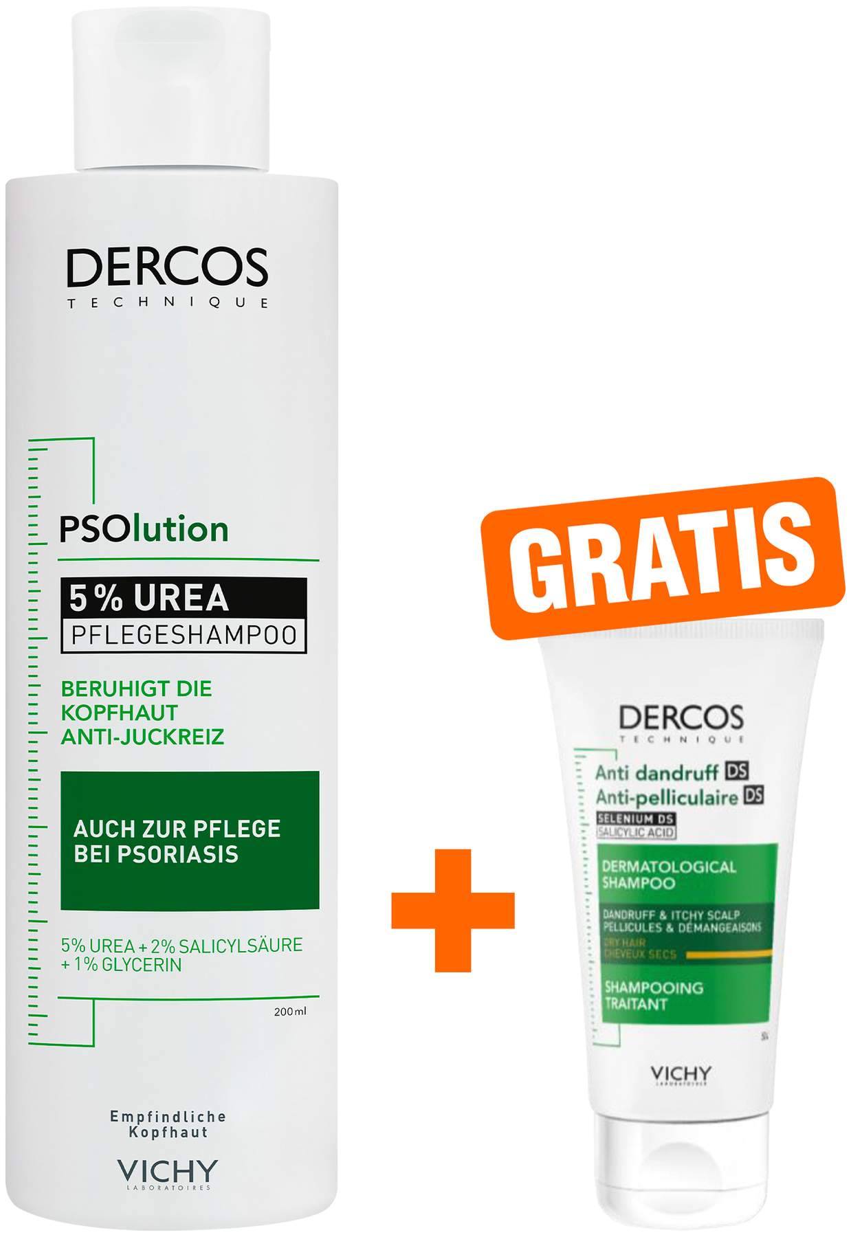 Vichy Dercos Psolution Shampoo 200 ml + Vichy Dercos Trockene Schuppen Shampoo 50 ml