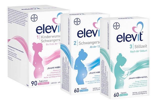 Die Elevit-Produkte Produktbilder von Elevit 1,2 und 3