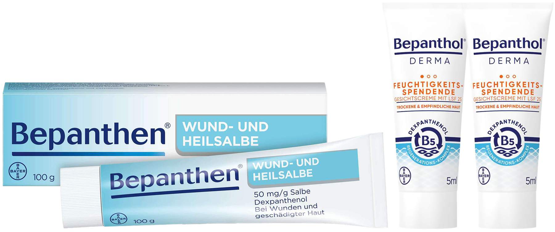 Bepanthen Wund und Heilsalbe 100 g + gratis Bepanthol DERMA Feuchtigkeitsspendende Gesichtscreme mit LSF 25 2 x 5 ml