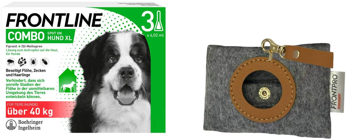 Frontline Combo Spot on Hund XL 40-60 kg 3 Pipetten + gratis Frontline Hundekotbeutelspender