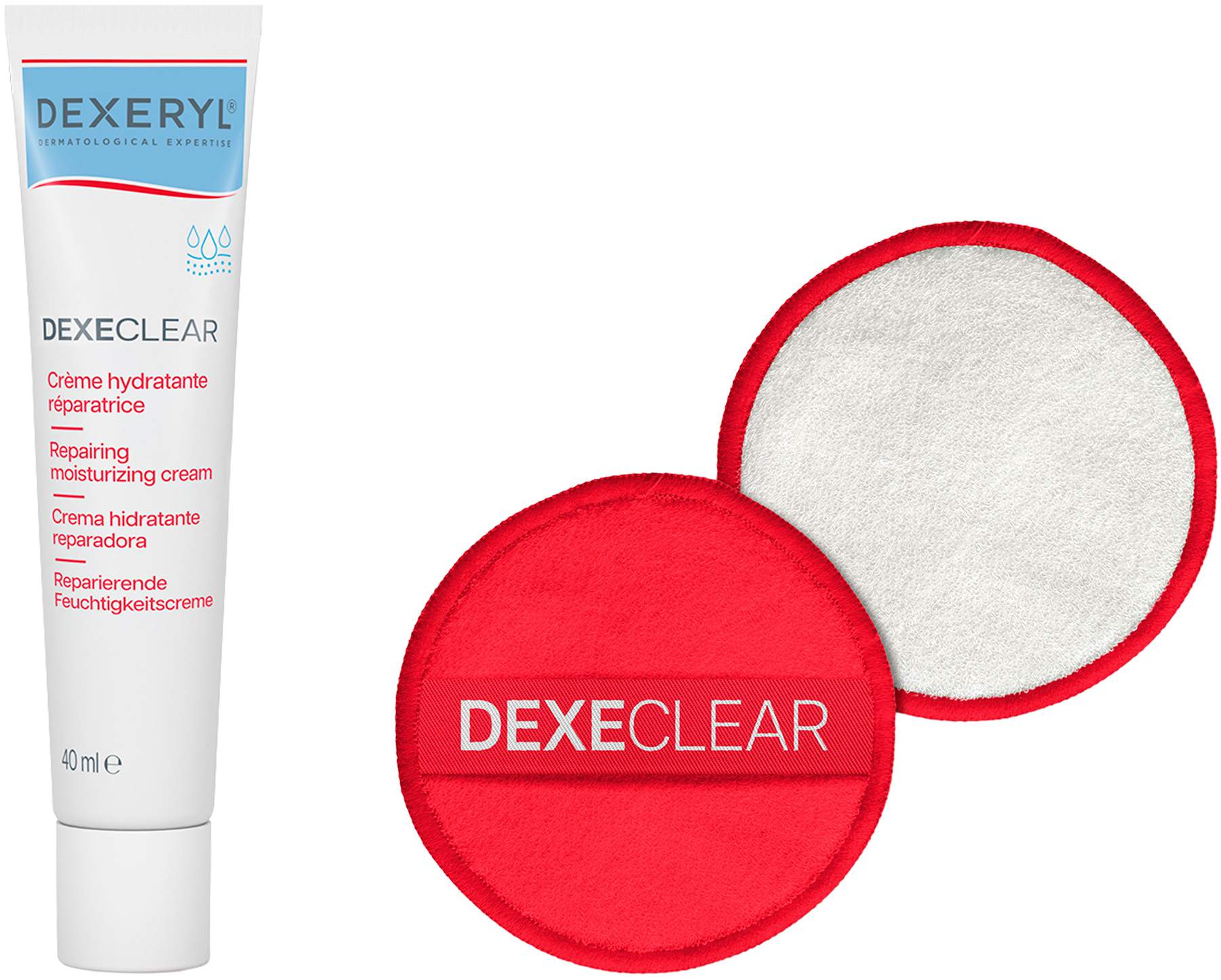 Dexeryl Dexeclear reparierende Feuchtigkeitscreme 40 ml + gratis Dexeclear Washie 1 Stück