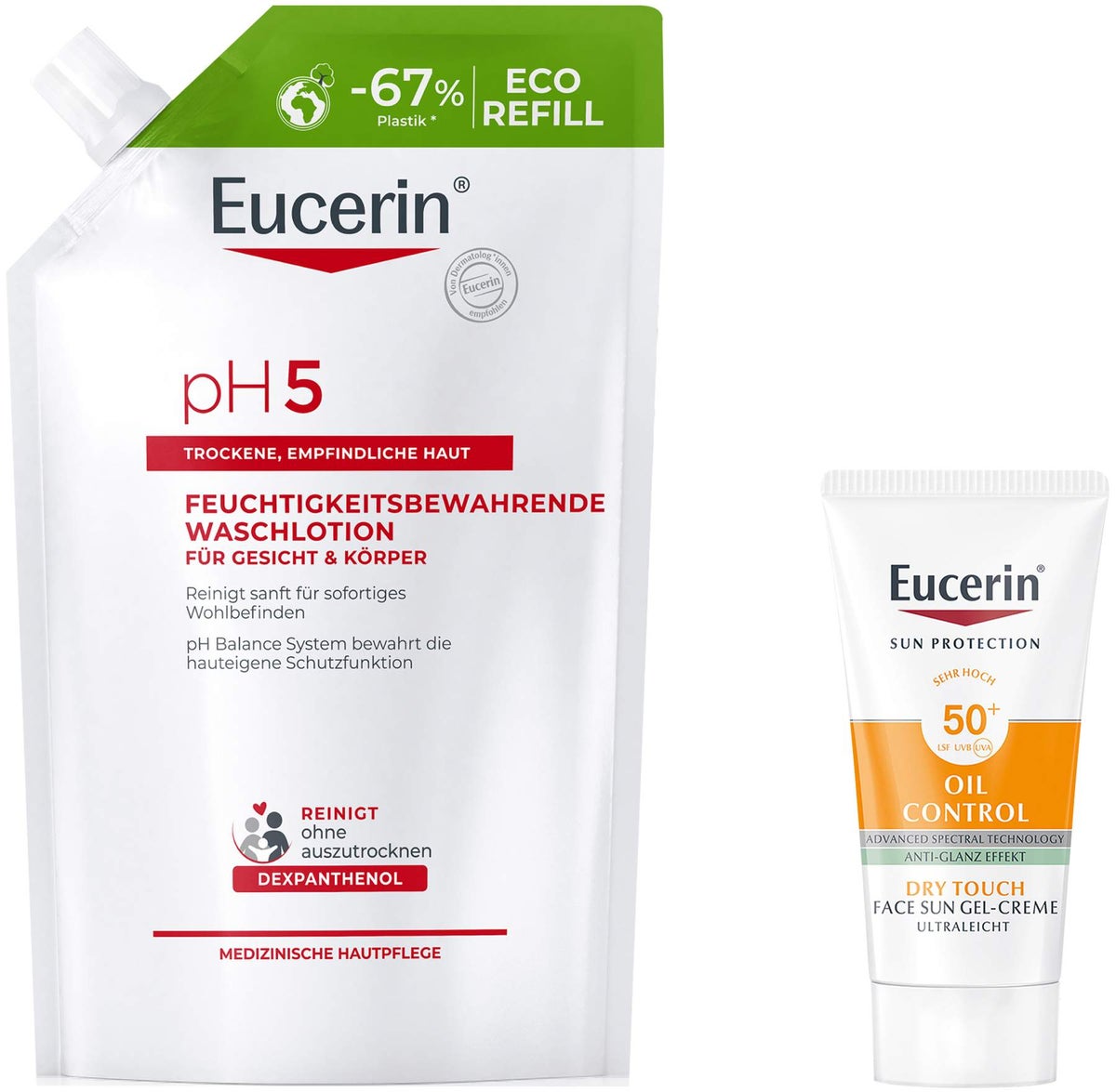 Eucerin pH5 Waschlotion empfindliche Haut Nachfüllbeutel 400 ml + gratis Eucerin Sun Gelcreme Oil Control 20 ml