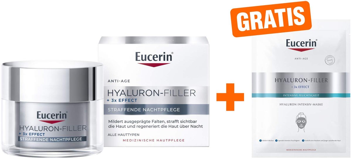 Eucerin Hyaluron Filler Nachtpflege 50 ml + gratis Eucerin Anti Age Hyaluron Filler Intensiv Maske 1 Stück