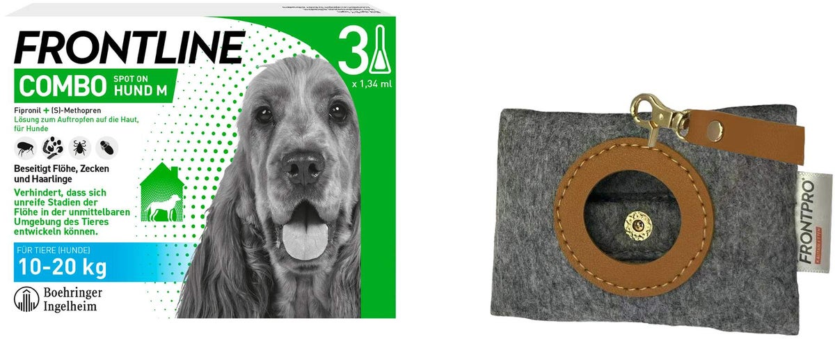 Frontline Combo Spot On Hund M 10-20 kg 3 Pipetten + gratis Frontline Hundekotbeutelspender
