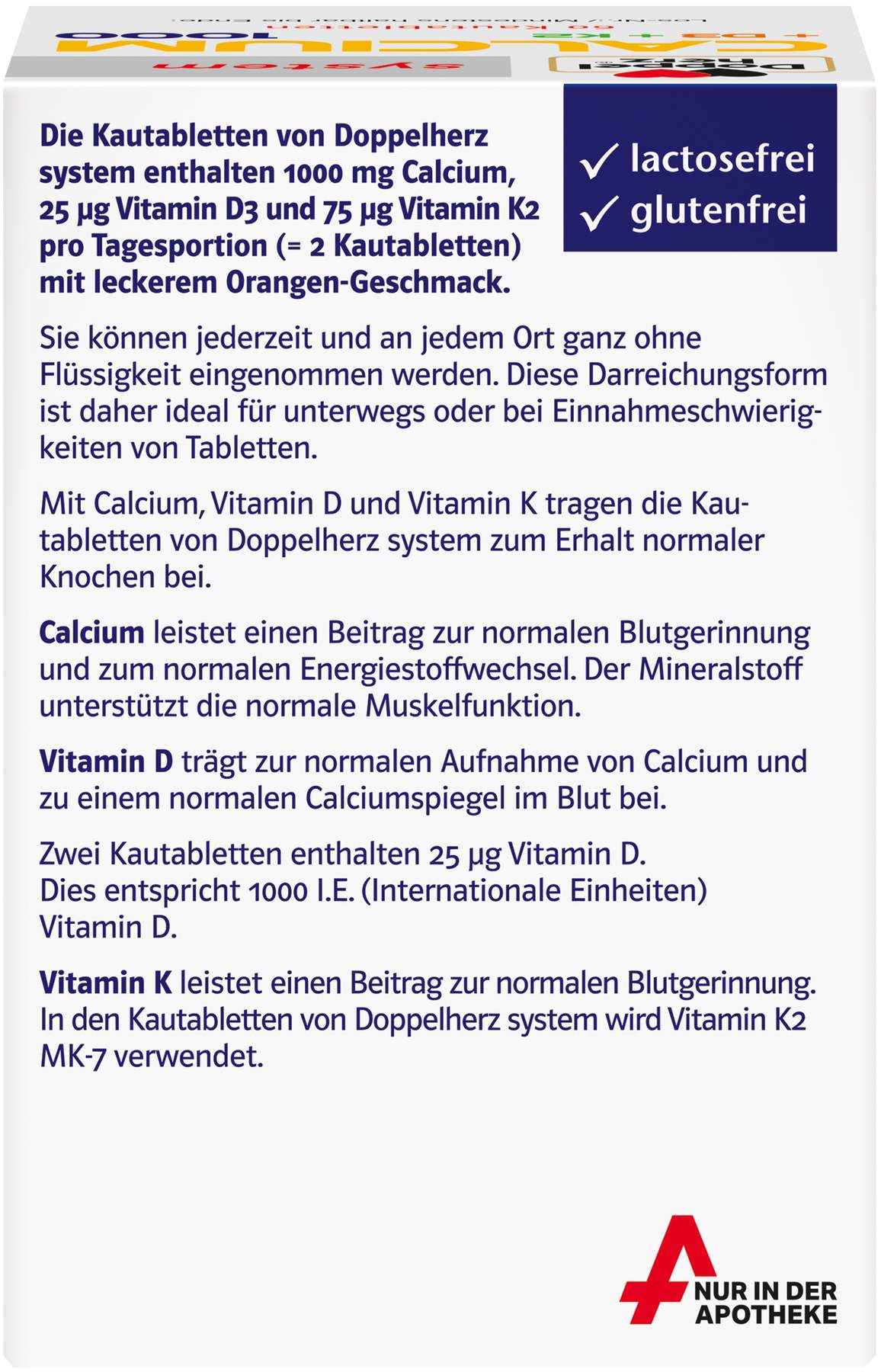 Doppelherz System Calcium 1000 + D3 + K2 60 Kautabletten