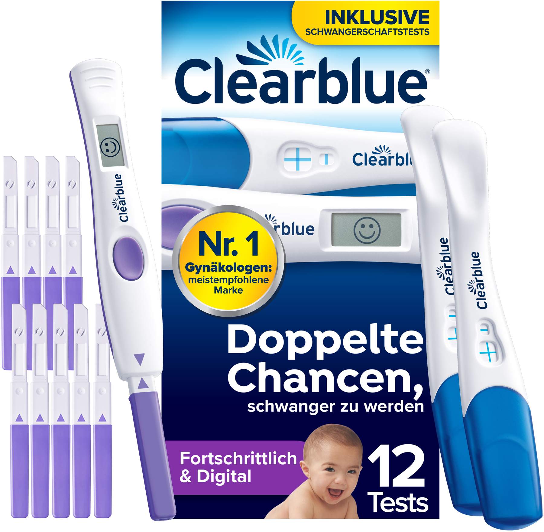 Clearblue Ovulationstest Digital 10 Stück + Schwangerschaftstest Schnelle Erkennung 2 Stück, Kombipackung