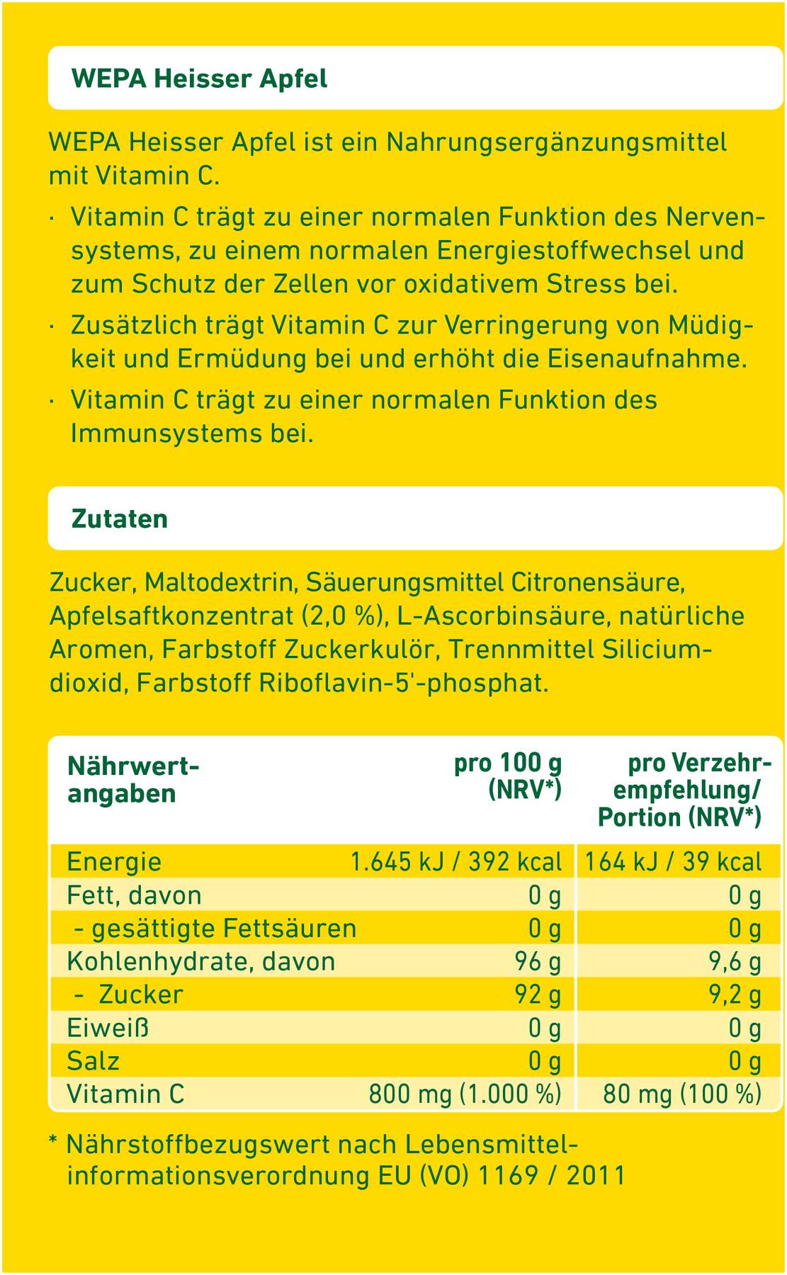 WEPA heisser Apfel + Vitamin C  10 x 10g Pulver
