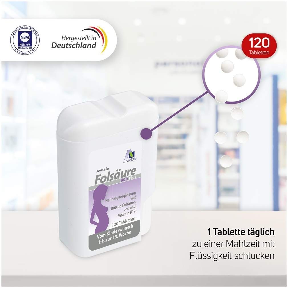 Folsäure 800 Plus B12 + Jod 120 Tabletten
