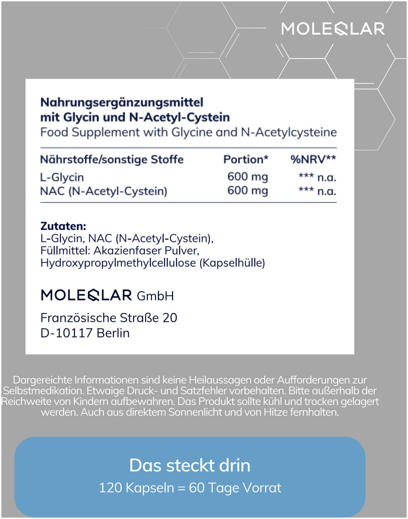 Moleqlar Glynac Glycine & N-Acetylcysteine 120 Kapseln