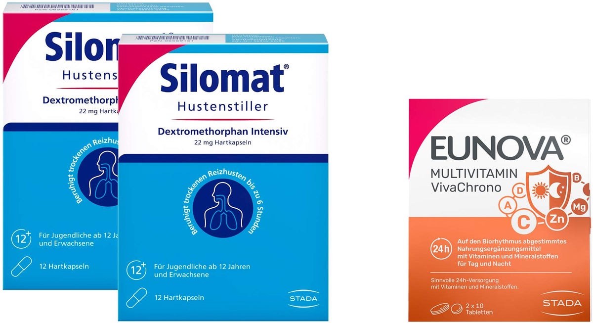 Silomat Hustenstiller Dextromethorphan Intensiv 2 x 12 Hartkapseln + gratis Eunova VivaChrono 2 x 10 Tabletten