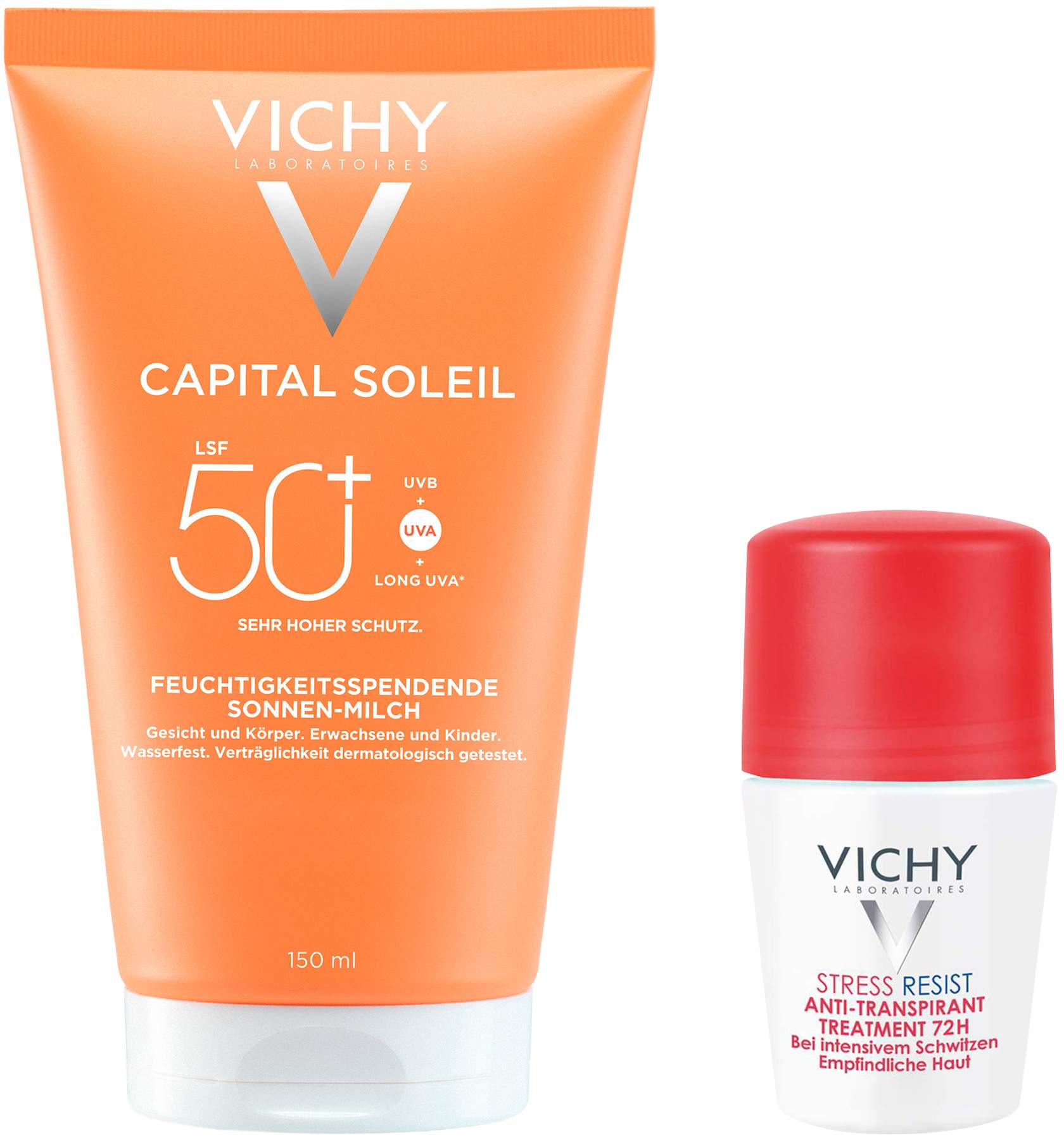 Vichy Capital Soleil Sonnenschutz-Milch LSF 50+ 150 ml + gratis Vichy Deo Stress Resist 72h 50 ml