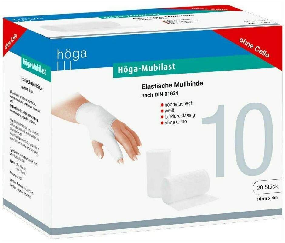 Höga Mubilast Fixierbinde 10 cm X 4 M Ohne Cellophan 20 Binden