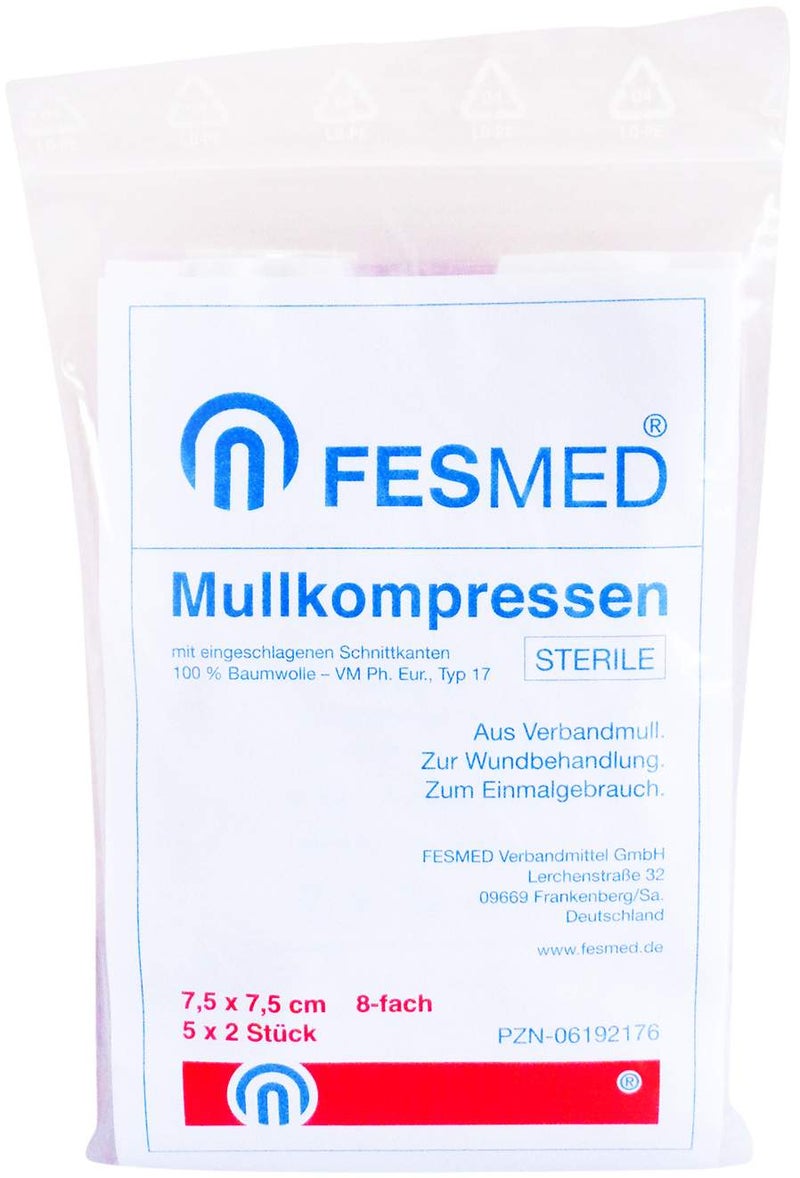 Mullkompressen Es 7,5x7,5cm 8fach Steril 5x2 Kompressen