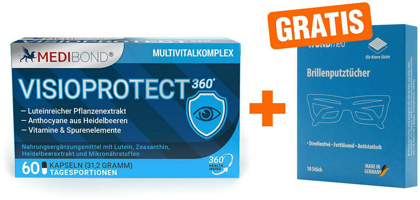 Visioprotect 360° Medibond 60 Kapseln + gratis Brillenputztücher 10 Stück