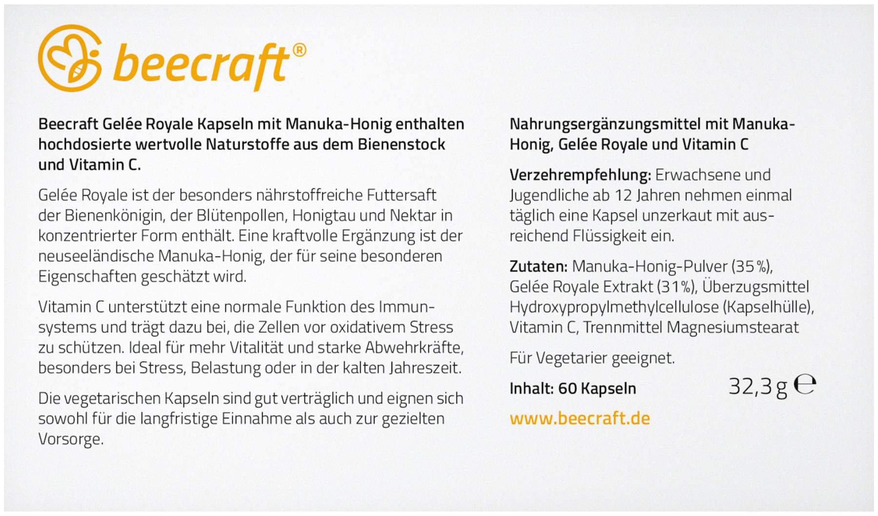 Beecraft Gelee Royale Kapseln Mit Manuka Honig 60 Kapseln