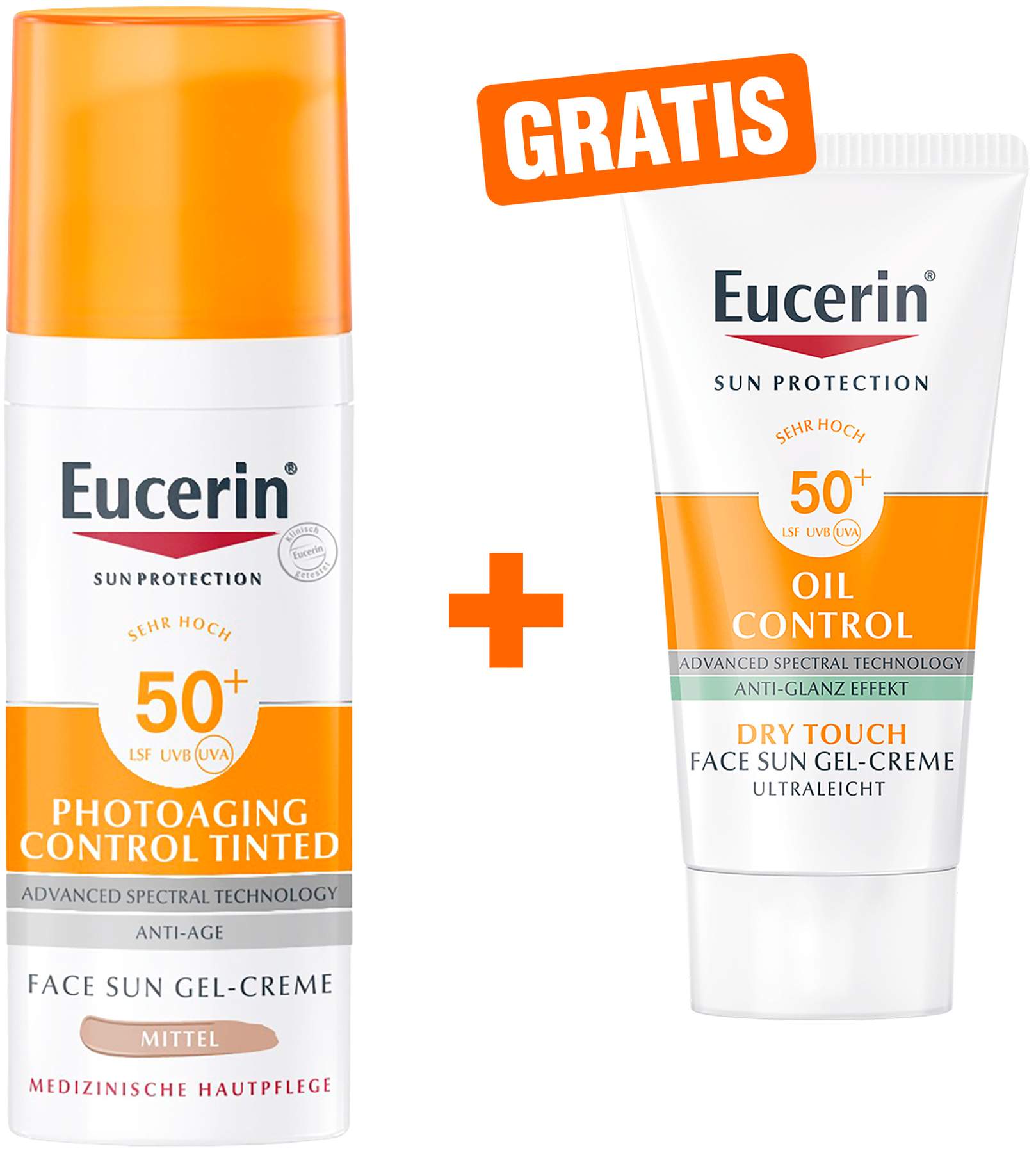 Eucerin Sun Photoaging Control Tinted Face CC Creme LSF 50+ + gratis Eucerin Sun Gel-Creme Oil Control 20 ml