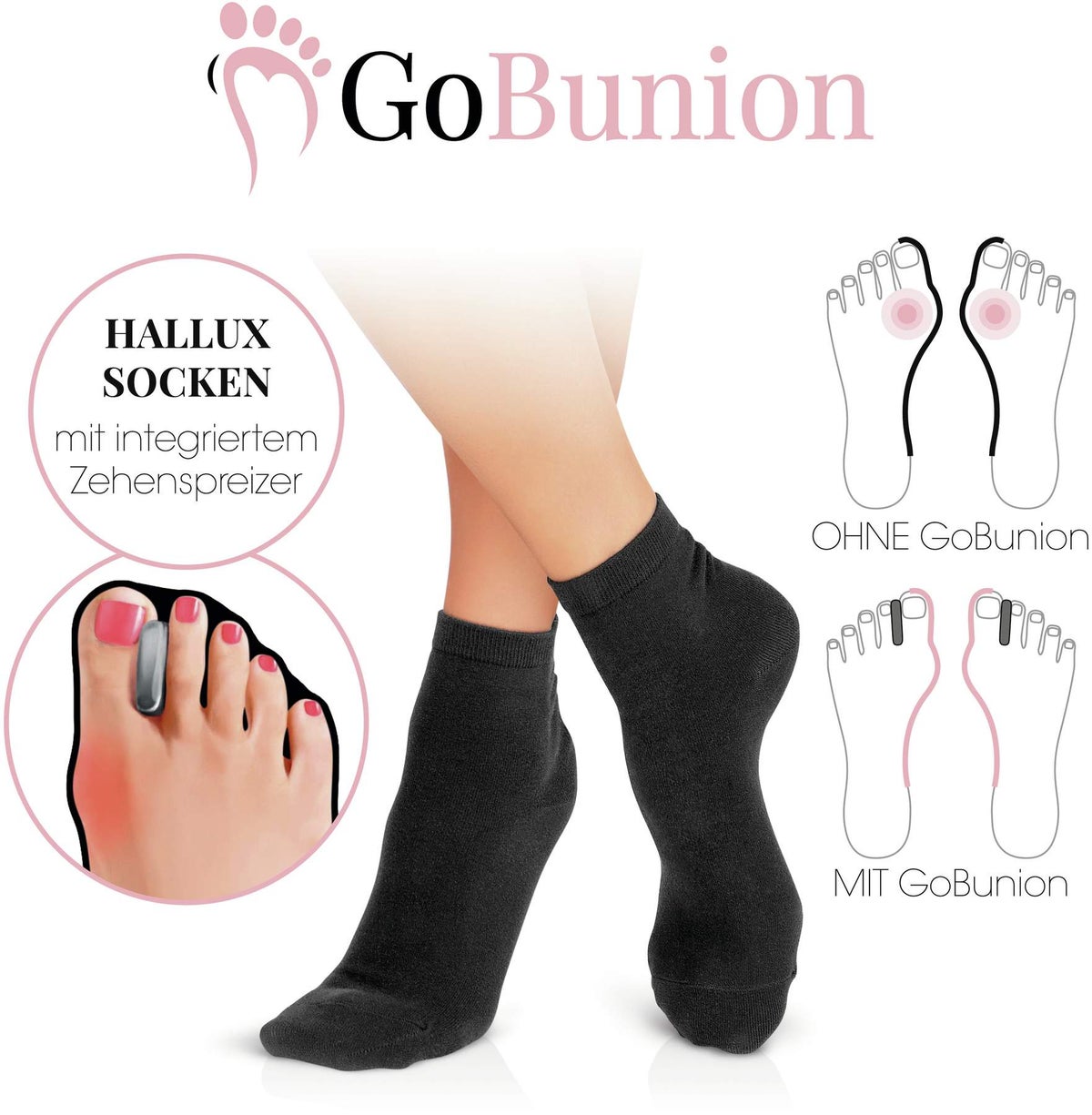 GoBunion Socken mit Zehenspreizer 39-42 schwarz