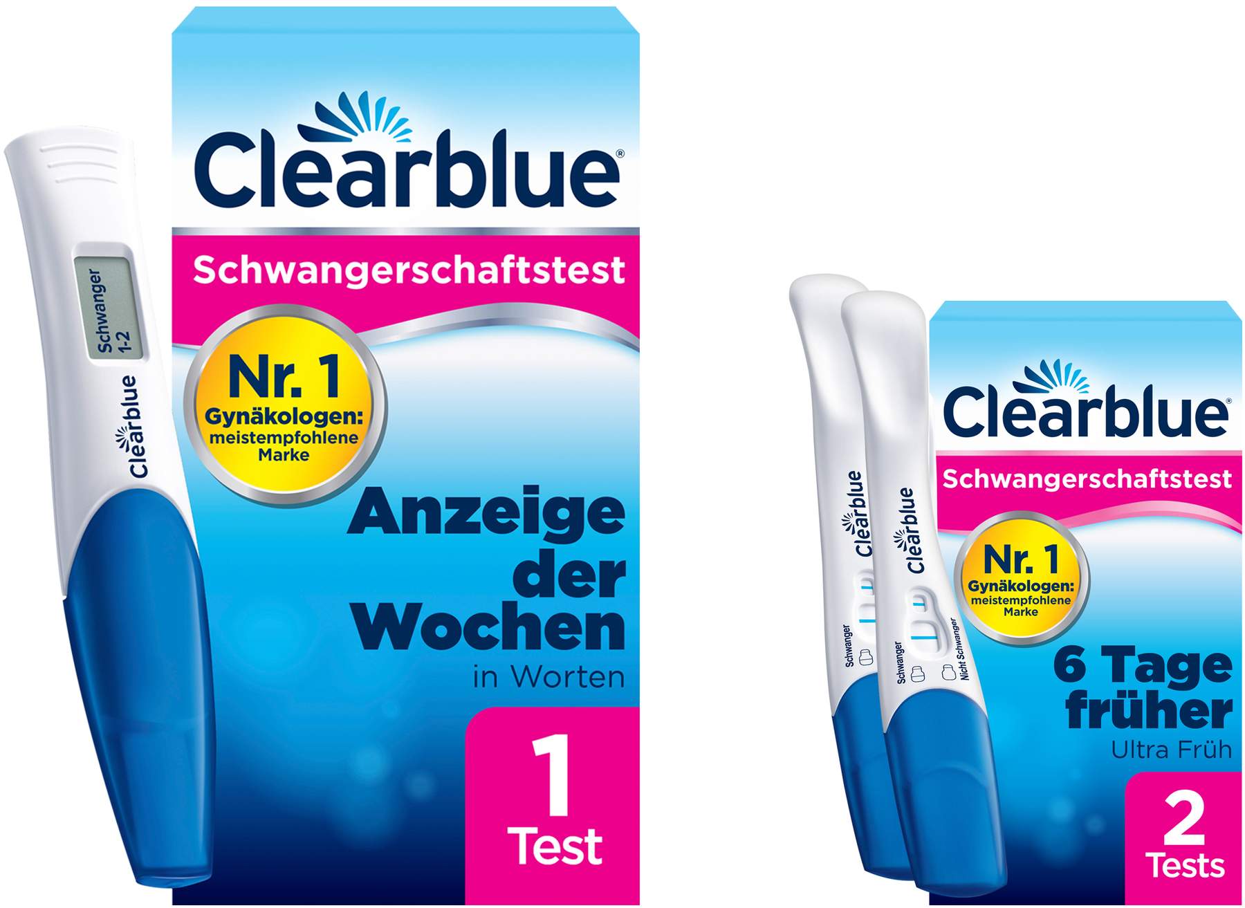 Clearblue Schwangerschaftstest digital mit Wochenbestimmung 1 St + Clearblue Schwangerschaftstest frühe Erkennung 2 St