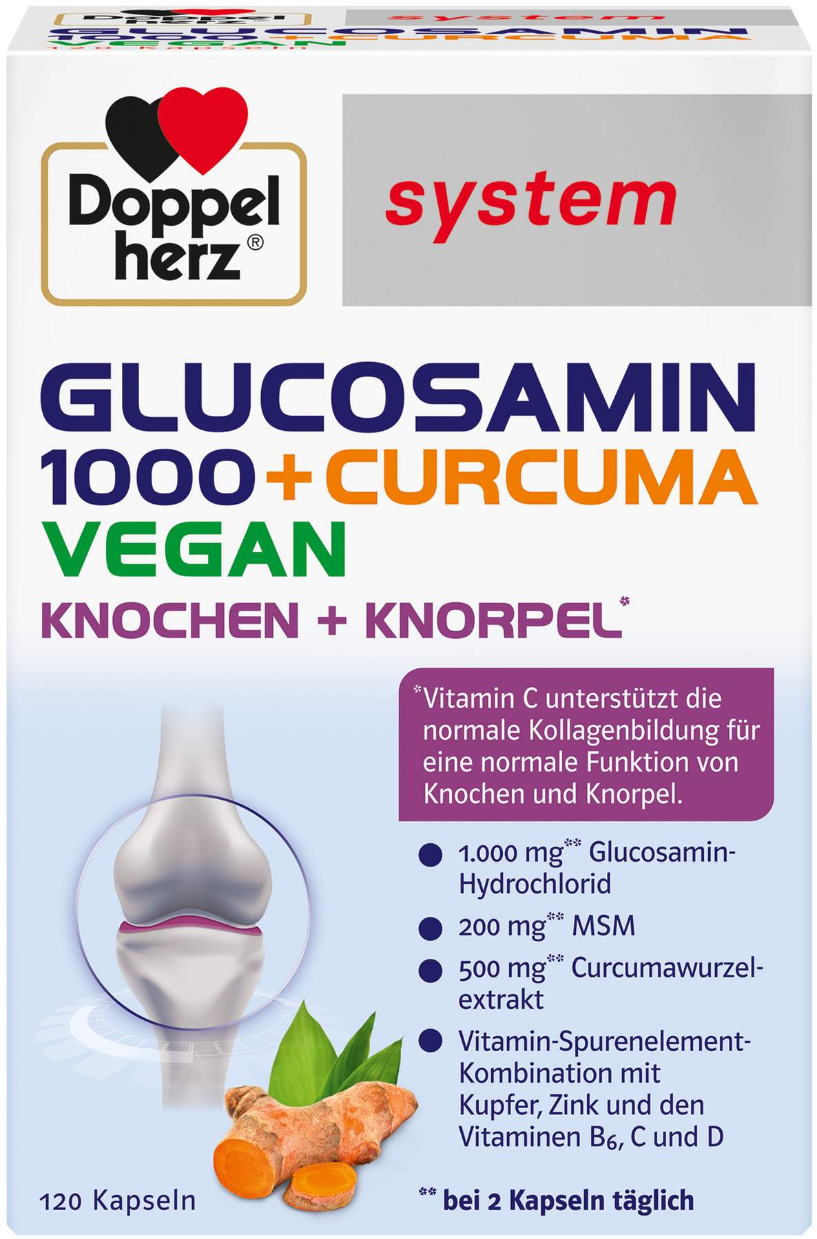 Doppelherz System Glucosamin 1000 + Curcuma Vegan 120 Kapseln