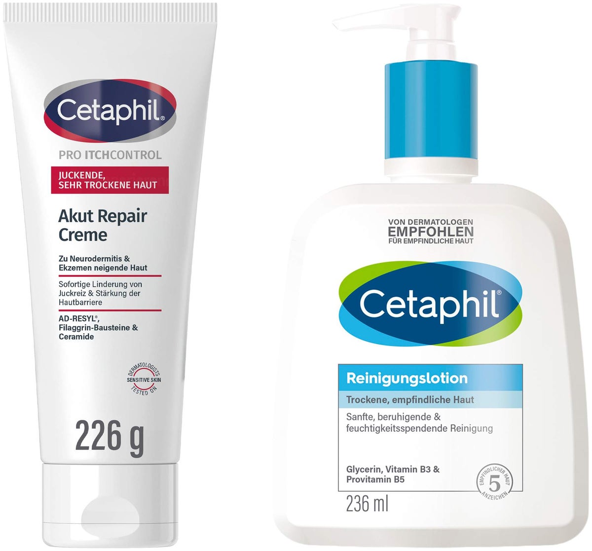Cetaphil Pro Itch Control Akut Repair Creme 226 g + gratis Cetaphil Reinigungslotion 236 ml