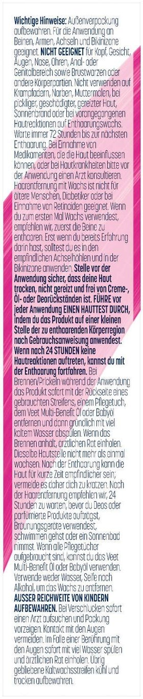 Veet Kaltwachsstreifen Bikinizone und Achseln 16 Stück + 4 Tücher
