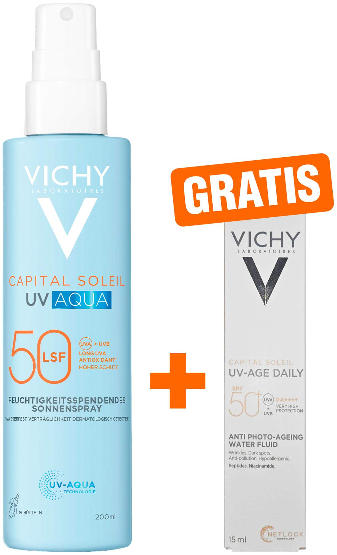 Vichy Capital Soleil UV-Aqua Spray LSF 50 200 ml + gratis Vichy Capital Soleil UV-Age Daily LSF50+ 15 ml