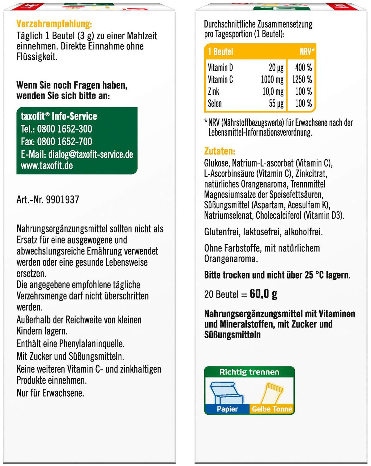 Taxofit Vitamin C 1000 direkt Granulat 20 Beutel