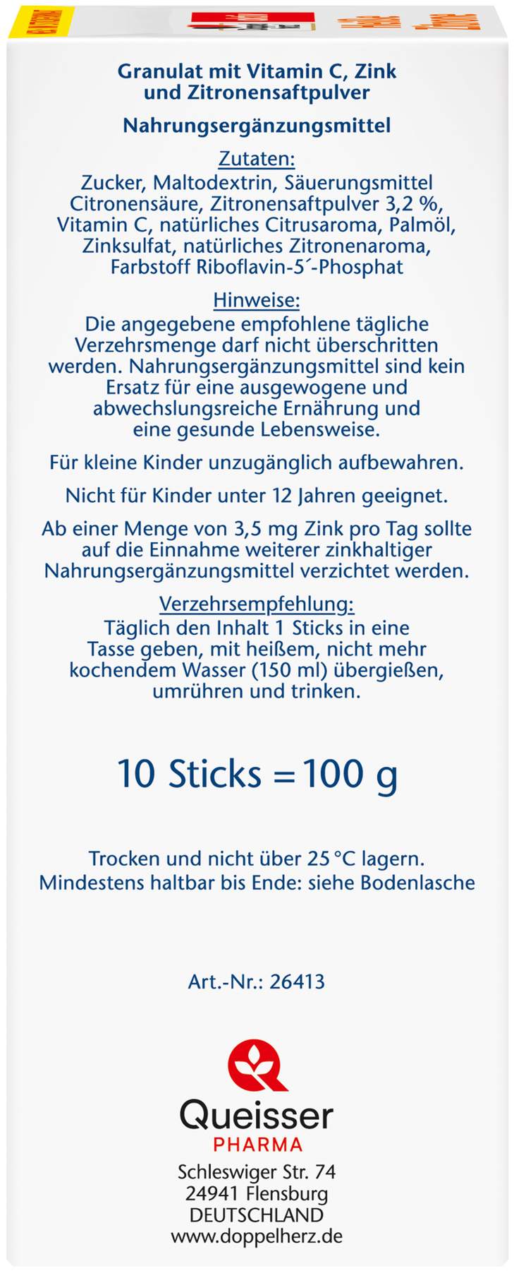 Doppelherz aktiv Heiße Zitrone Vitamin C + Zink Granulat 10 Stück