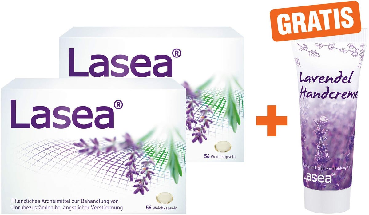 Lasea 2 x 56 Weichkapseln + gratis Lasea Lavendel Handcreme