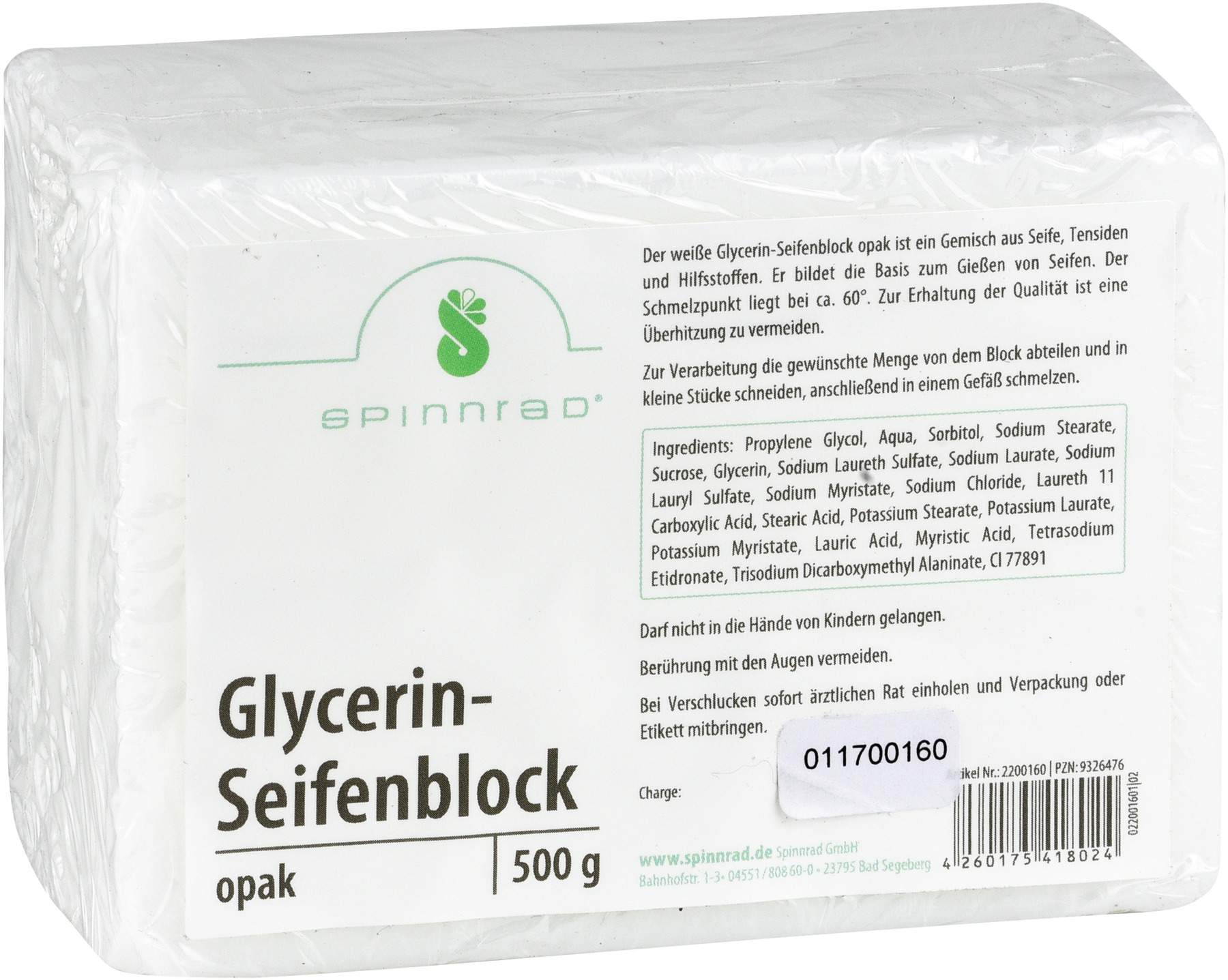 Glycerinseifenblock Opak 500 G Seife