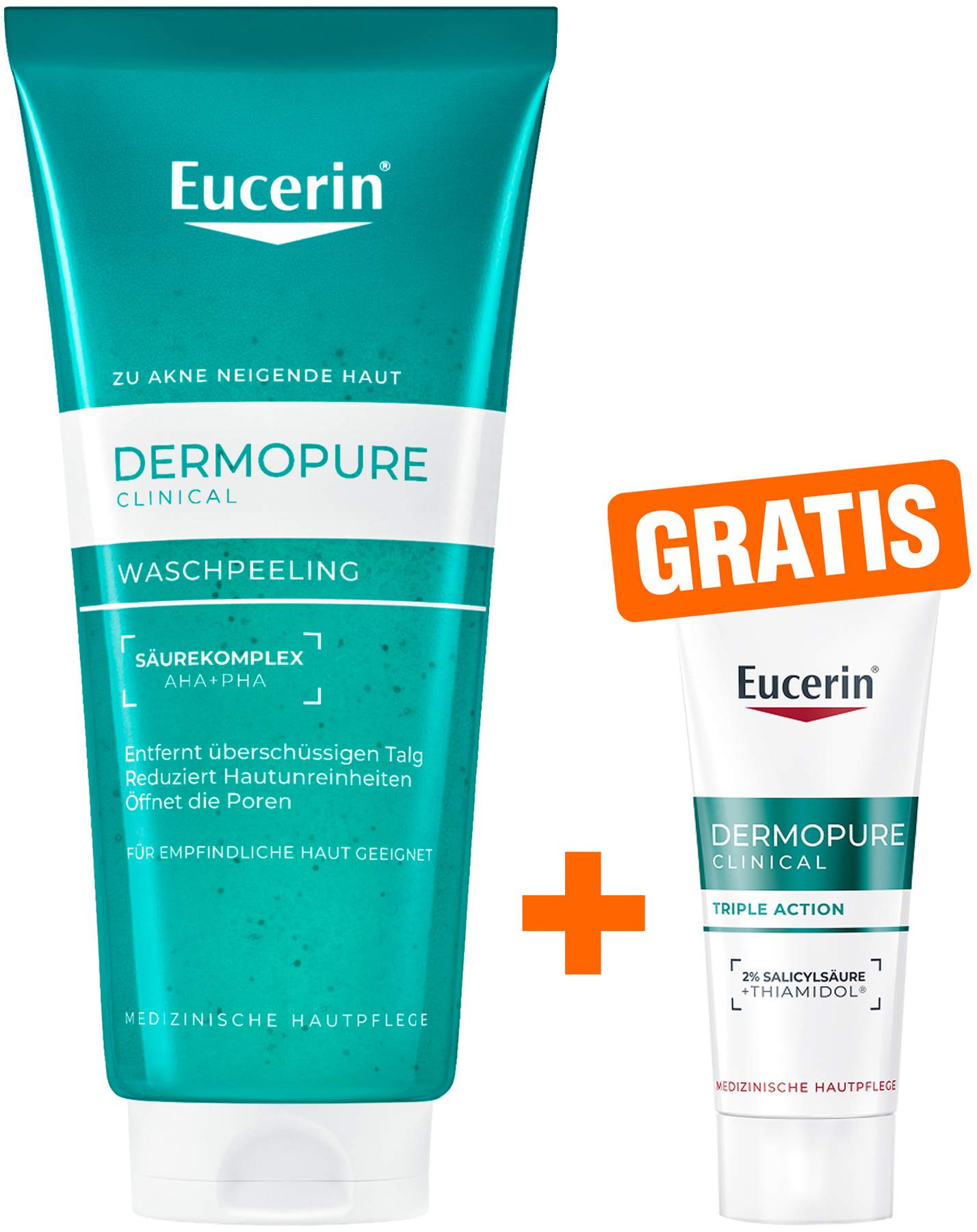 Eucerin DermoPure Clinical Waschpeeling 100 ml + gratis Eucerin DermoPure Clinical Triple Action 7 ml Serum