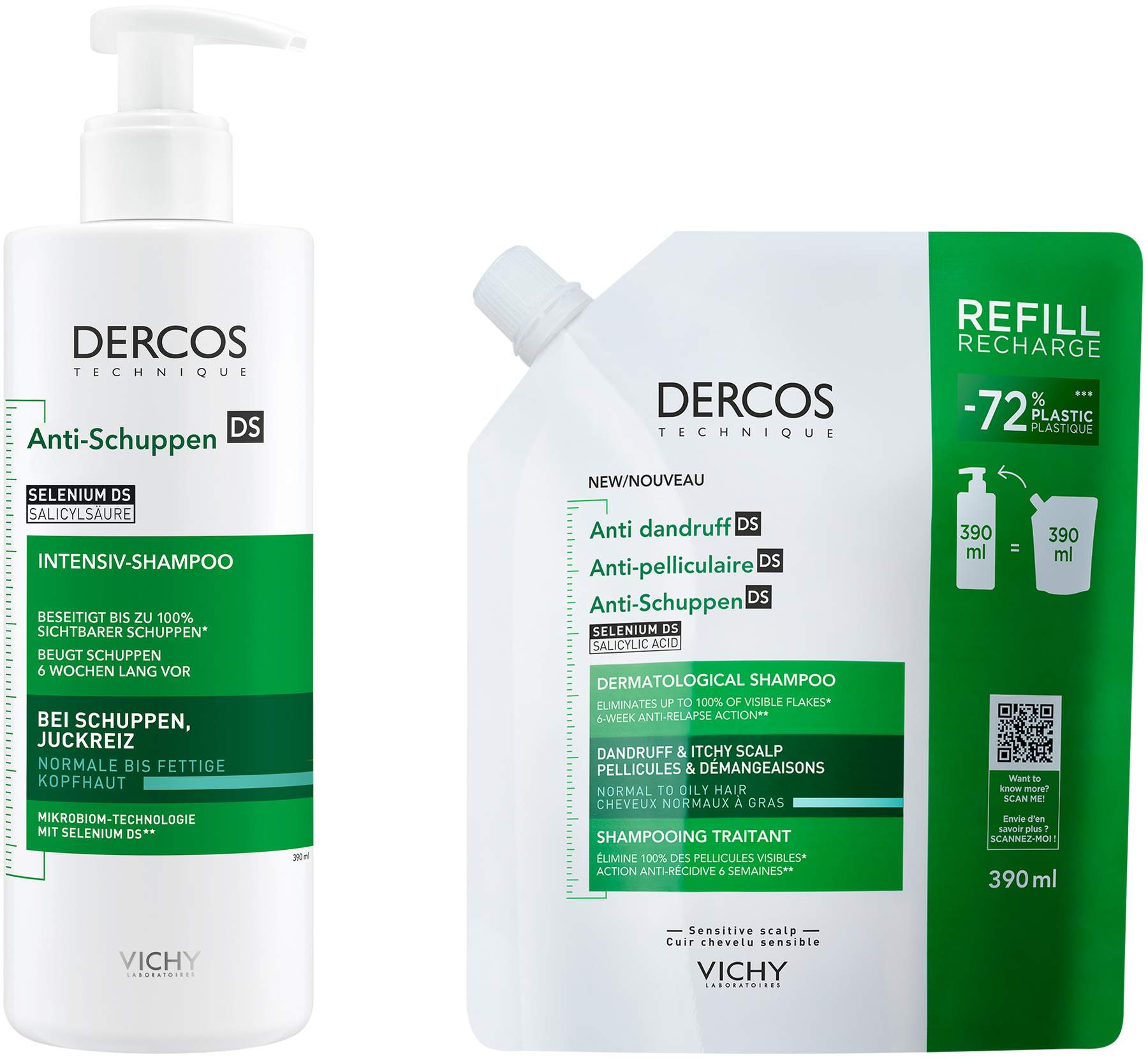 Vichy Dercos Anti-Schuppen Shampoo für fettige Kopfhaut 390 ml + Anti-Schuppen Shampoo fettige Kopfhaut 390 ml Refill